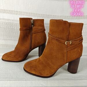 Draper James Brown Suede Ankle Boots Block Heel Size 7.5 NEW